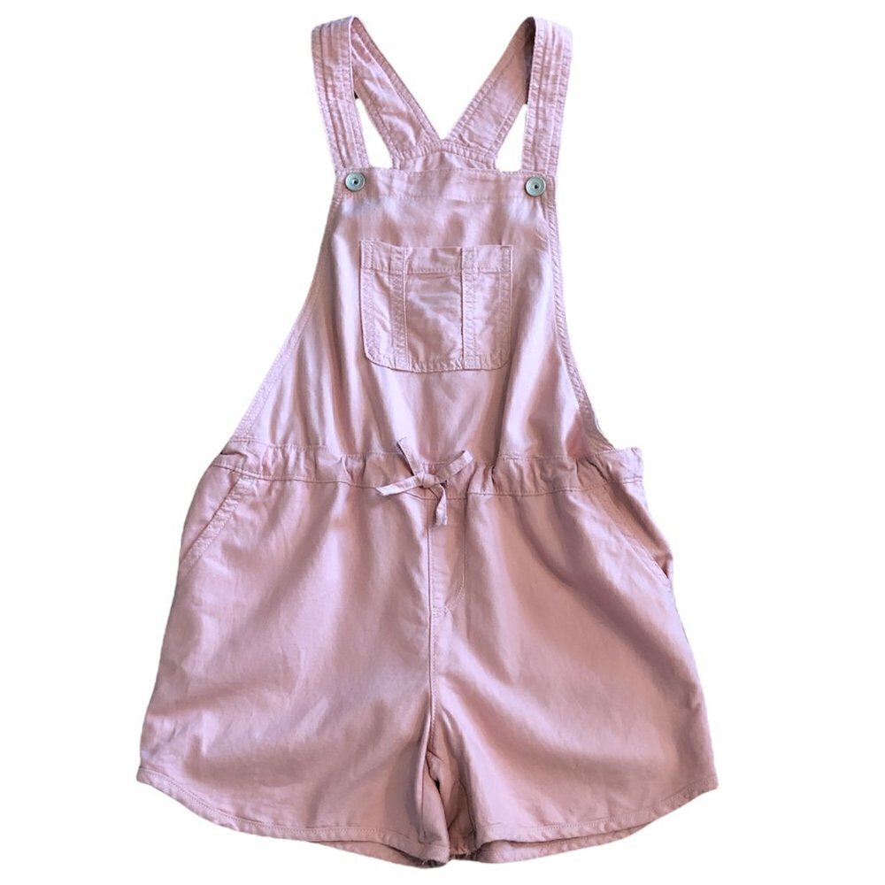 NWT THE CHILDREN'S PLACE Overall Shorts Girls Size 12 Pink Adjustable Waist Tie